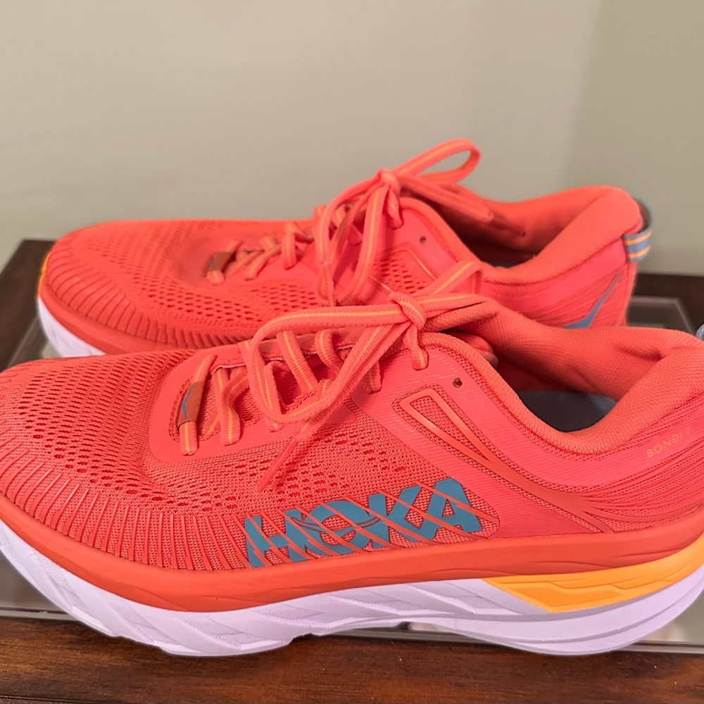 (Lowest price) Hoka One One 
orange sneakers size 8
